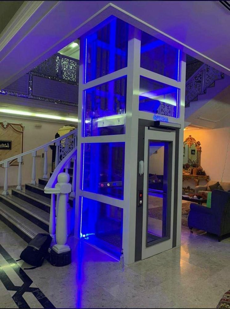 Glass home elevator with LED lighting